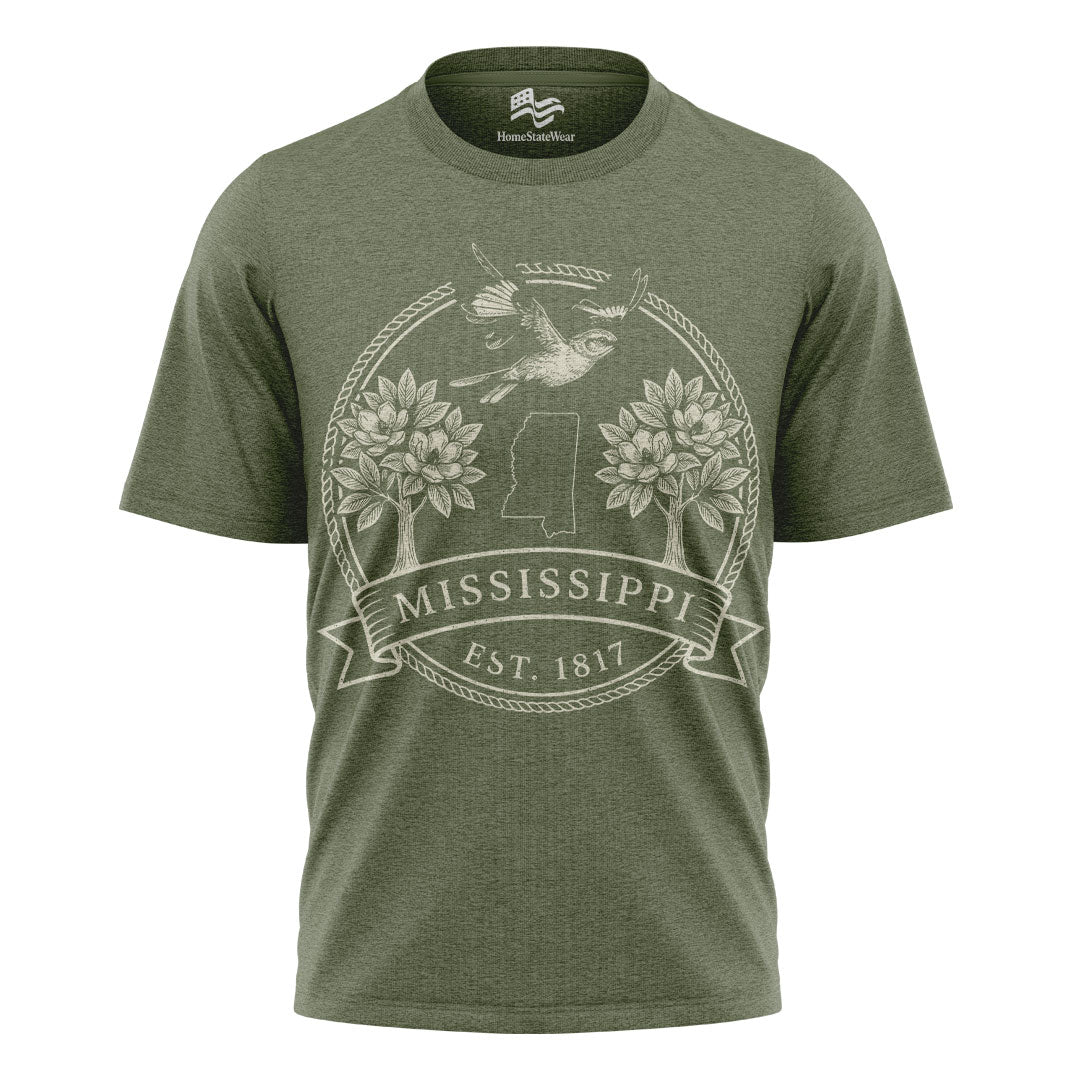 Mississippi Est. 1817 T-Shirt, Northern Mockingbird & Southern Magnolia State Pride Tee