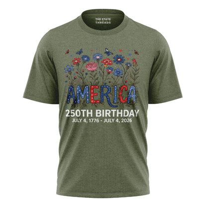 America 250 Floral Birthday Shirt