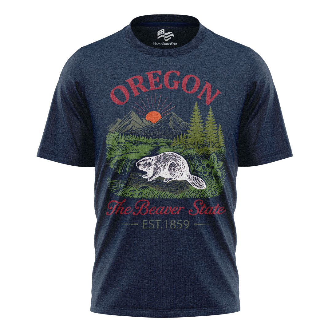 Oregon Beaver State T-Shirt, Est. 1859 Vintage Mountain Sunset Tee
