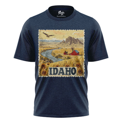 Idaho Sunflower Landscape Vintage Stamp Style Shirt