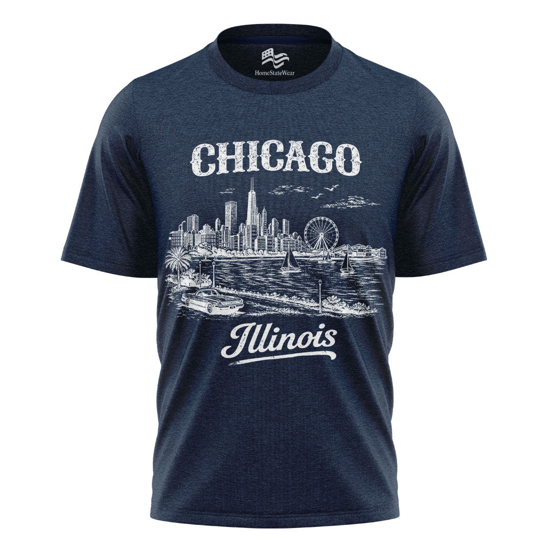 Chicago Skyline Comfort Colors Tee | Retro City Sketch Shirt