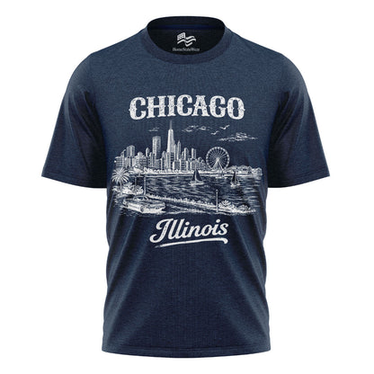 Chicago Skyline Comfort Colors Tee | Retro City Sketch Shirt