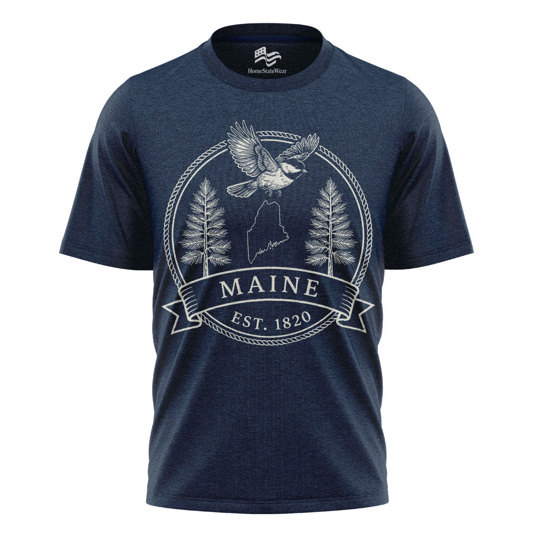 Maine Est 1820 T-Shirt | Chickadee White Pine Souvenir Tee
