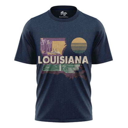Louisiana Map T-Shirt | Retro Jazz Pelican Souvenir Tee