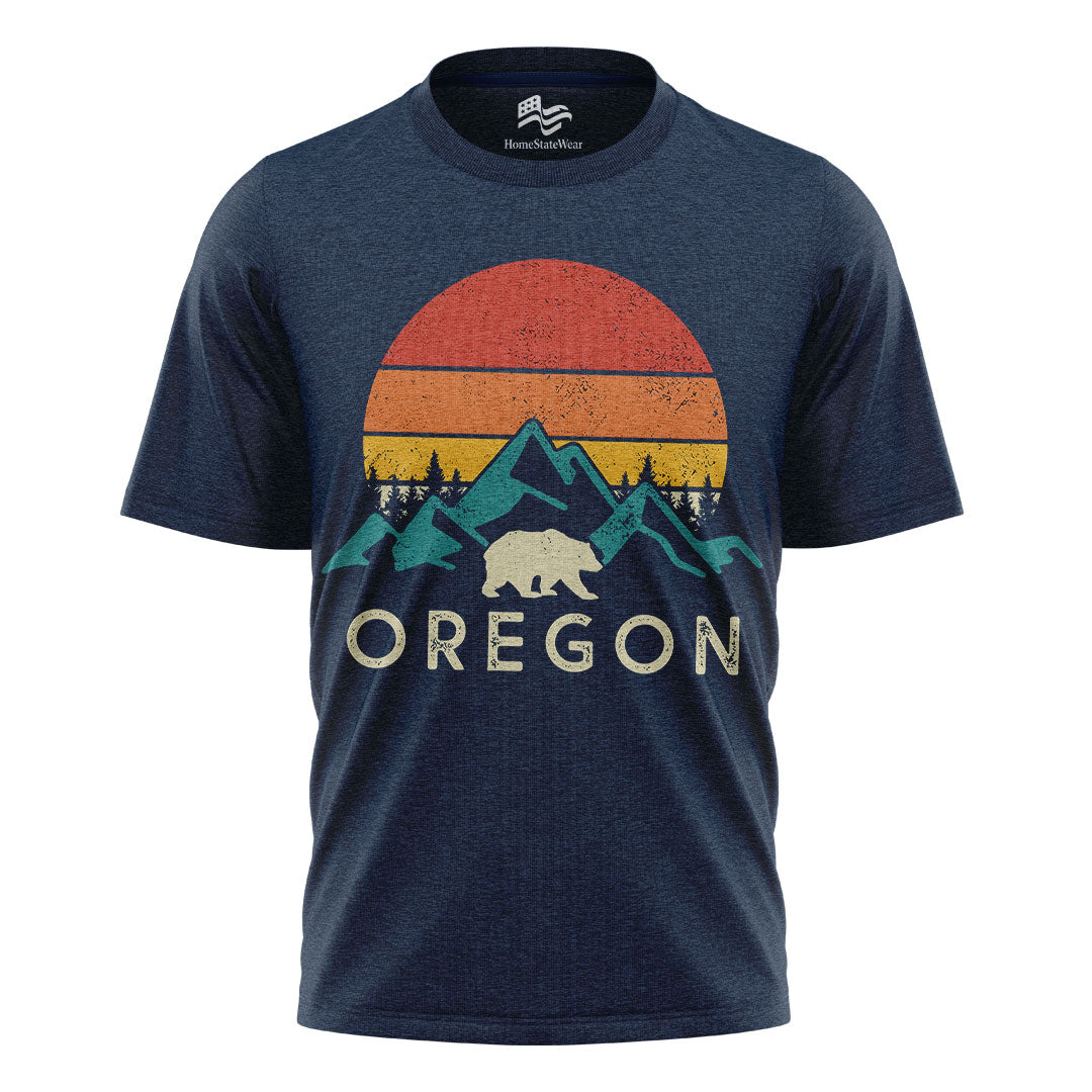 Oregon Bear Mountain T-Shirt, Vintage Sunset Nature Graphic Tee