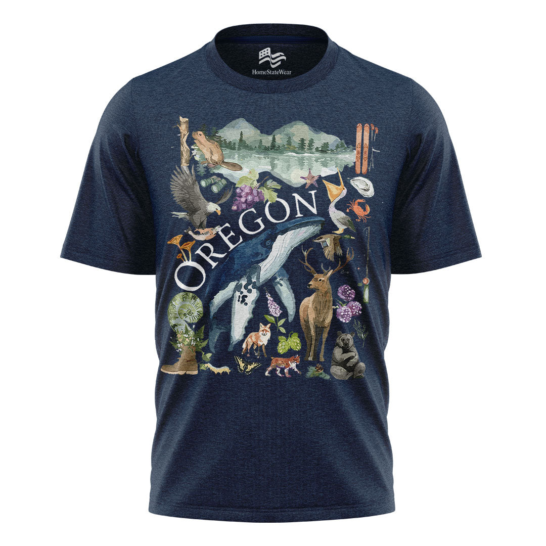 Oregon Watercolor Wildlife T-Shirt, Pacific Northwest State Pride Tee