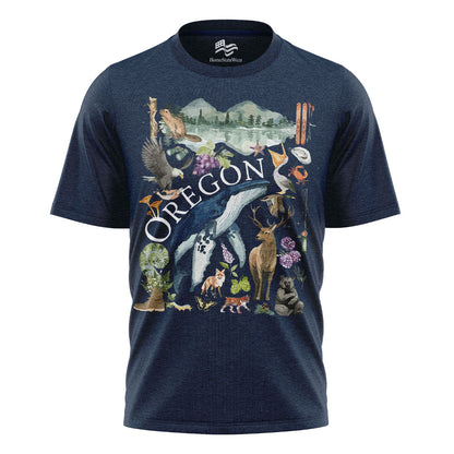 Oregon Watercolor Wildlife T-Shirt, Pacific Northwest State Pride Tee