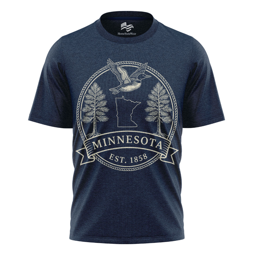 Minnesota Est. 1858 T-Shirt, Common Loon & Red Pine State Pride Tee