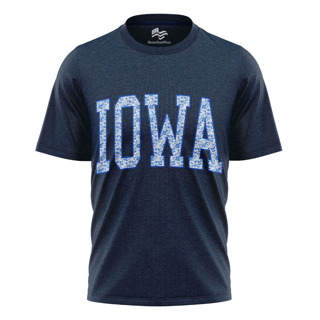 Blue Floral Iowa Varsity Tee | Midwestern Mama Gift Shirt