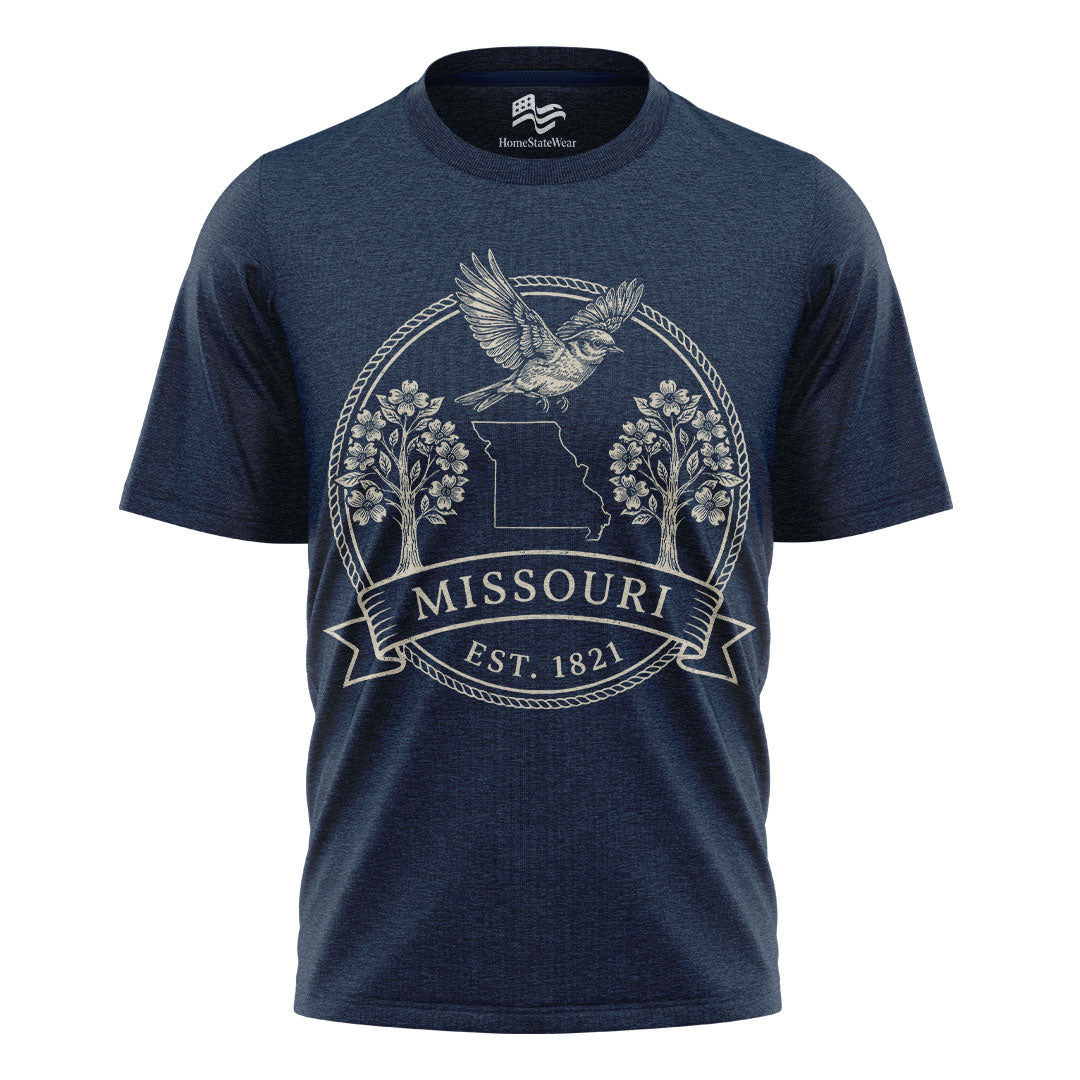 Missouri Statehood T-Shirt, Eastern Bluebird & Dogwood Souvenir Tee