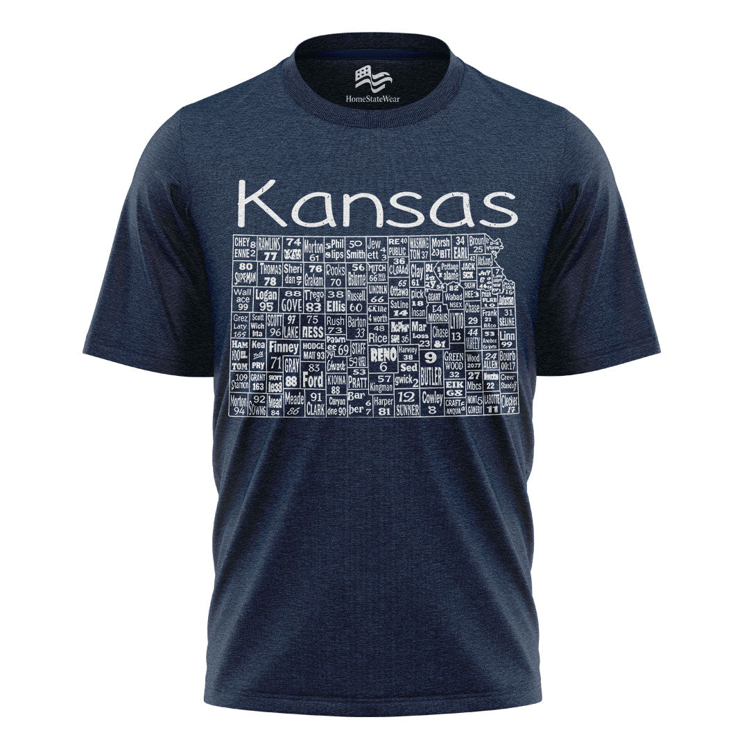 Kansas County Map T-Shirt | License Plate Graphic Tee