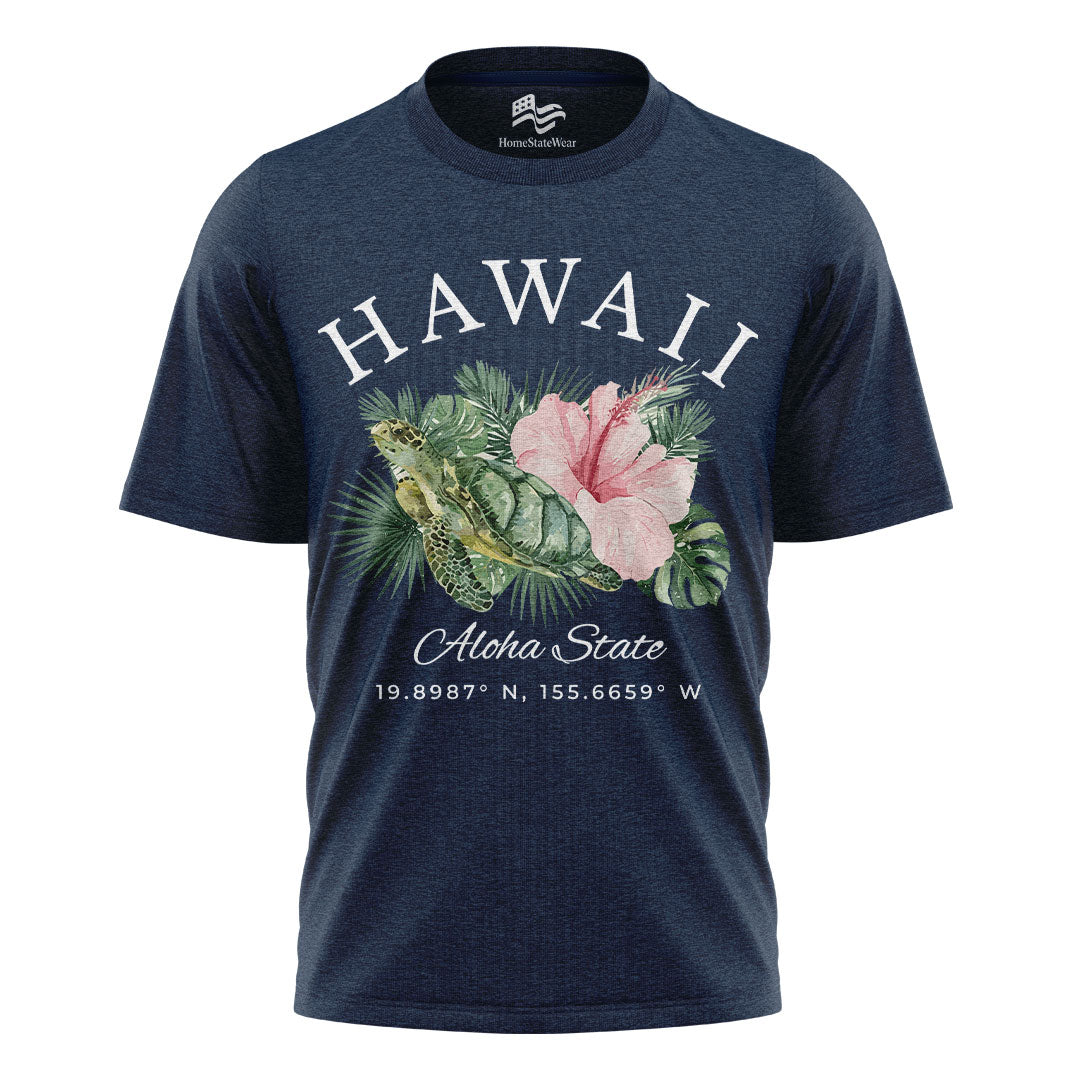 Hawaii Sea Turtle Hibiscus Tee | Aloha State Tropical Shirt