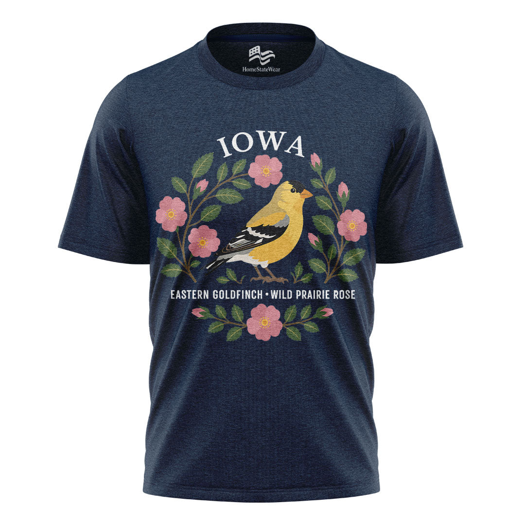 Iowa Goldfinch & Prairie Rose Tee | Bird Lover Nature Shirt
