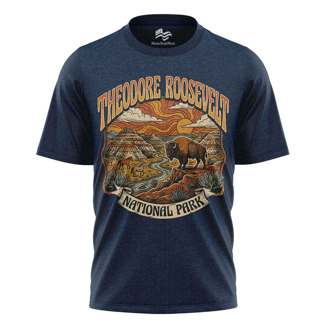 Theodore Roosevelt National Park T-Shirt, Retro Badlands Bison Tee