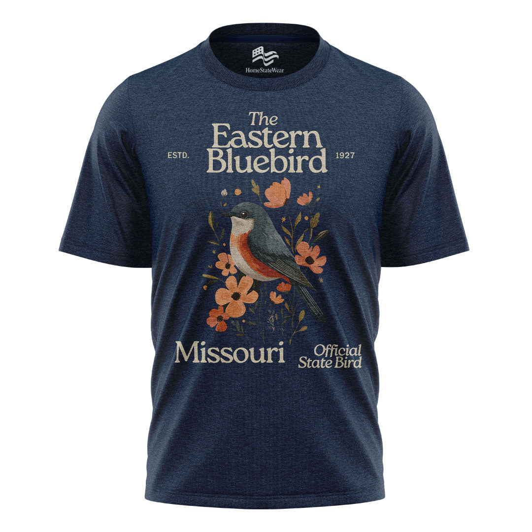 Missouri Eastern Bluebird T-Shirt, Vintage State Bird Floral Tee