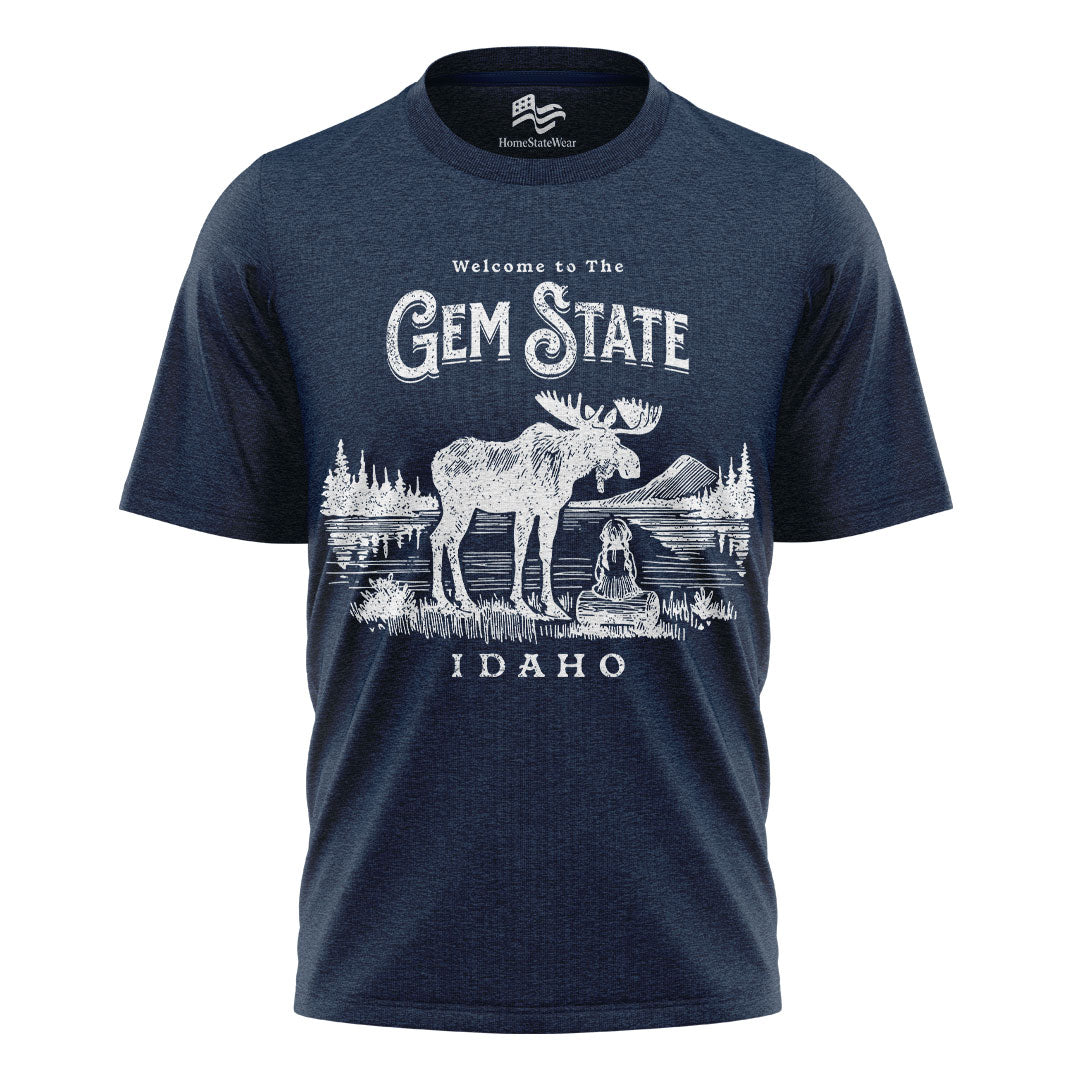 Welcome to Idaho T-Shirt, Gem State Moose Graphic Tee, Unique Travel Souvenir Gift Shirt