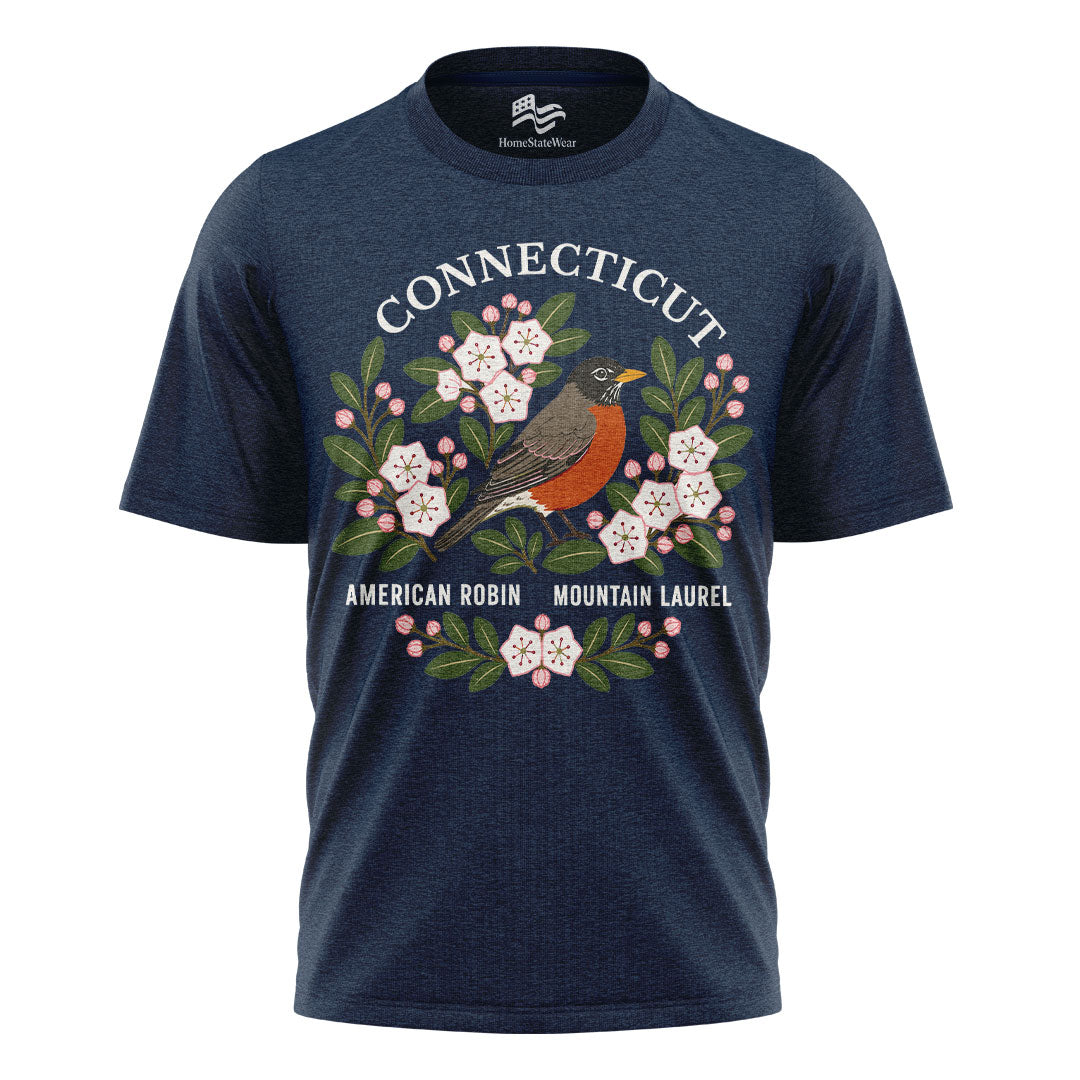 Connecticut Robin & Mountain Laurel Tee | State Bird Flower Shirt