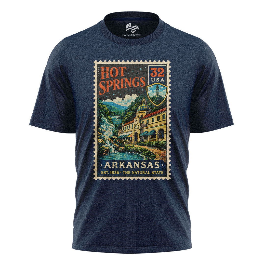 Hot Springs AR Postage Stamp Tee | Vintage Arkansas Travel Shirt