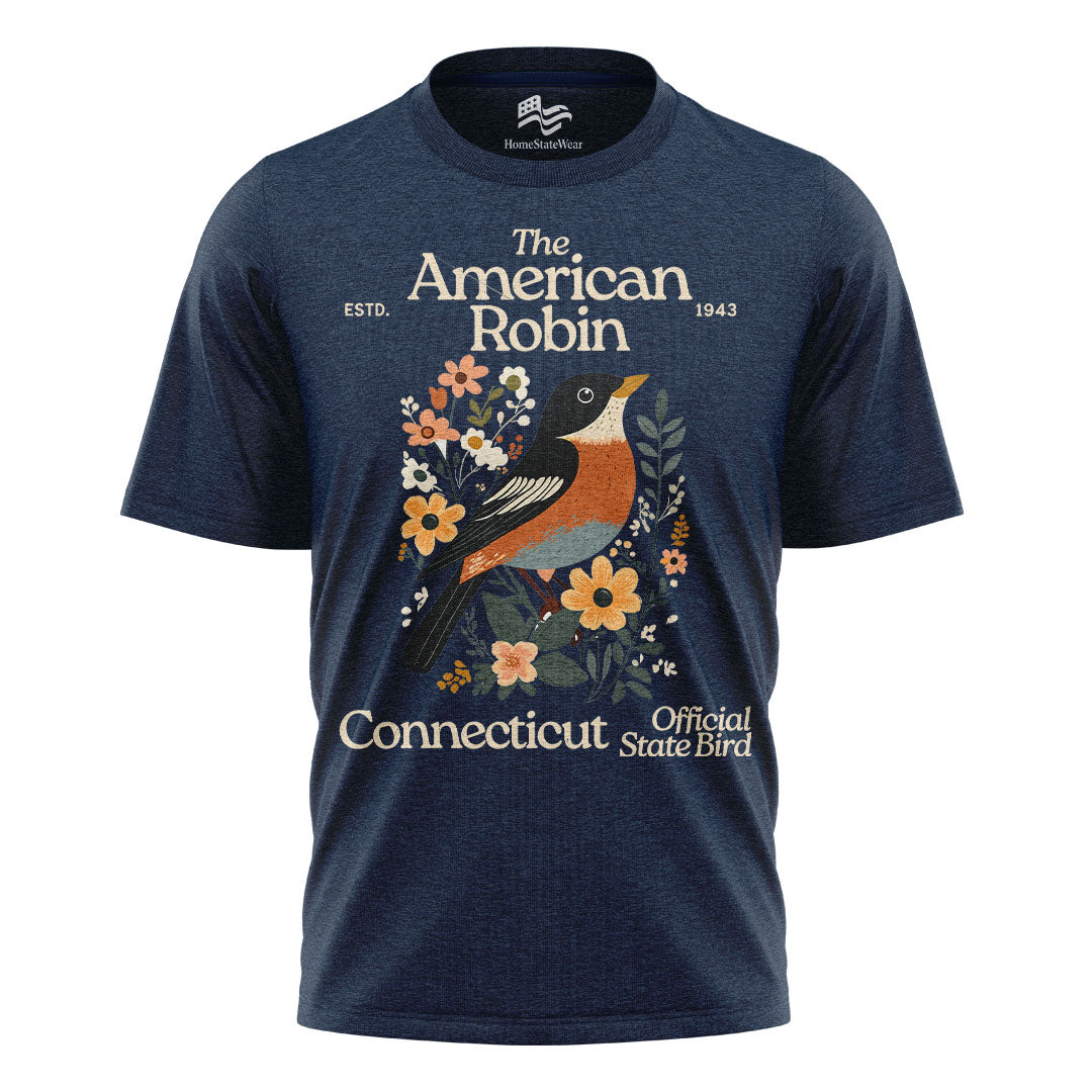 Connecticut American Robin Tee | Vintage Floral Bird Shirt