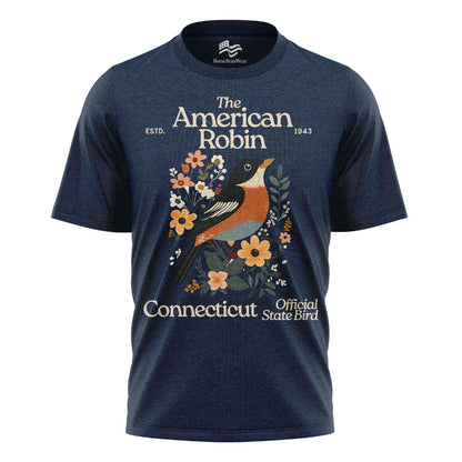 Connecticut American Robin Tee | Vintage Floral Bird Shirt
