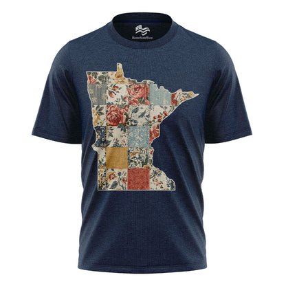Minnesota Faux Patchwork Quilt T-Shirt, Midwest State Pride Tee
