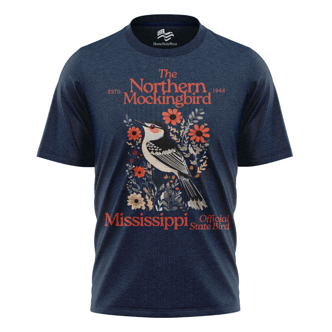 Mississippi Northern Mockingbird T-Shirt, Vintage Floral State Bird Tee