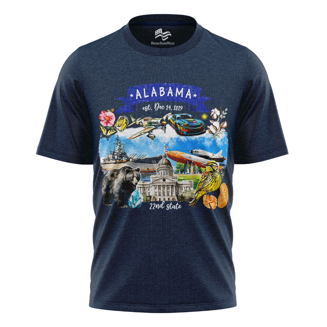 Artistic Alabama State Themes and Landmarks T-Shirt