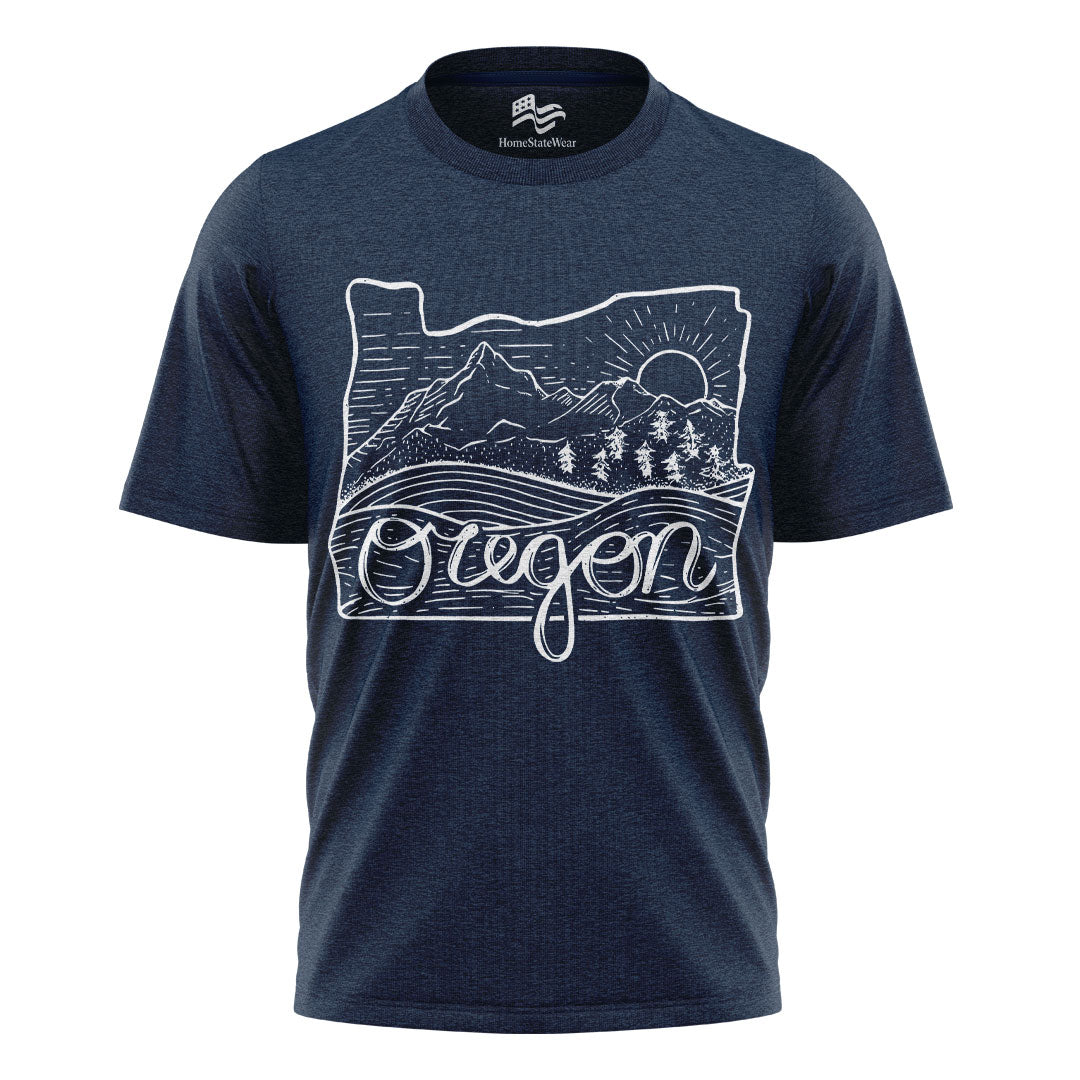Illustrated Oregon T-Shirt, Vintage Pacific Northwest Nature Tee