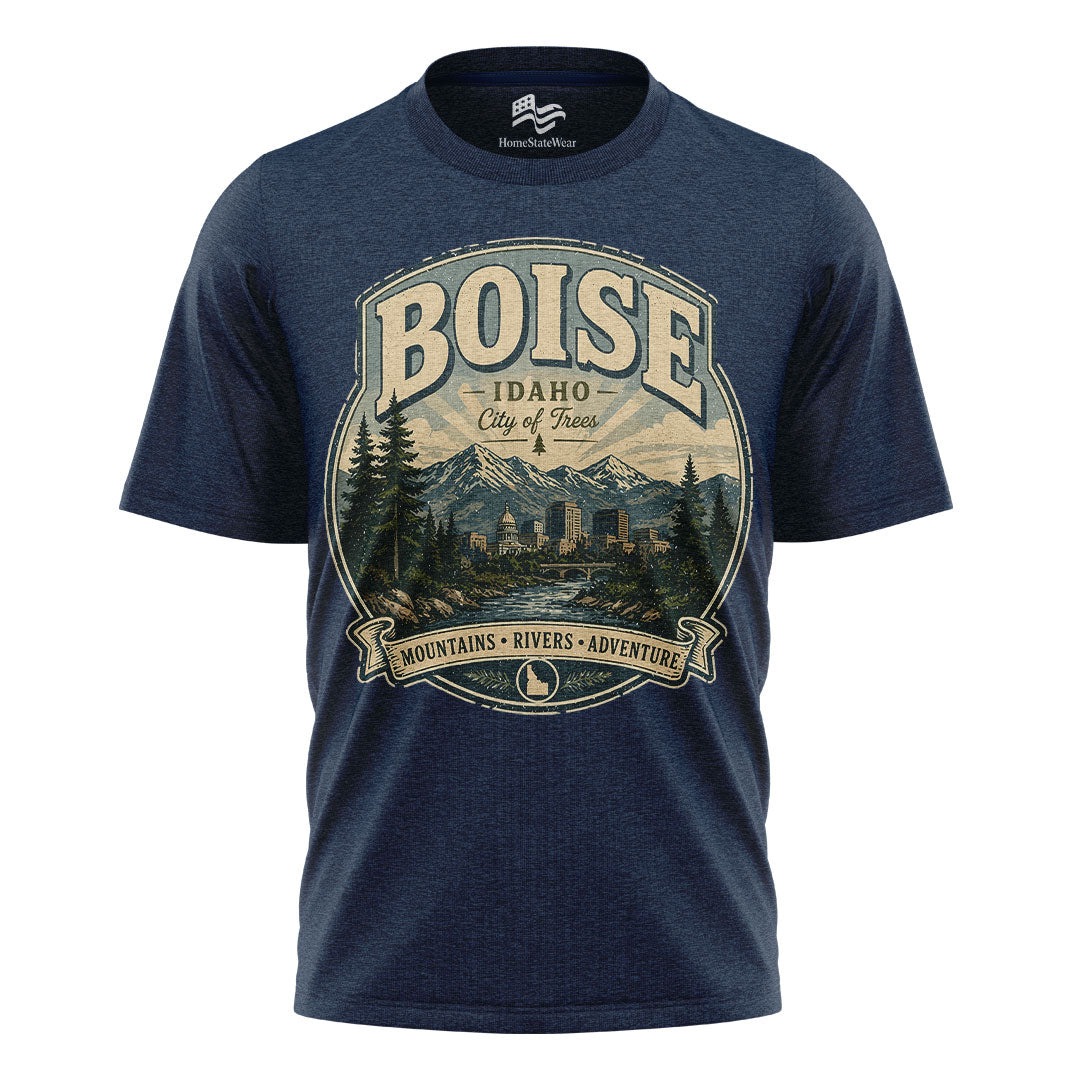 Boise Idaho City of Trees Vintage Mountain River Shirt