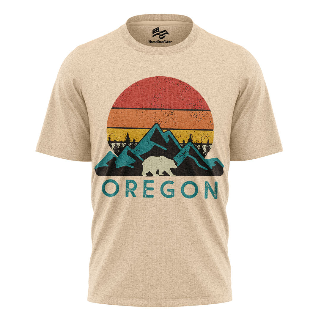 Oregon Bear Mountain T-Shirt, Vintage Sunset Nature Graphic Tee