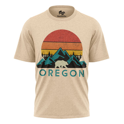 Oregon Bear Mountain T-Shirt, Vintage Sunset Nature Graphic Tee