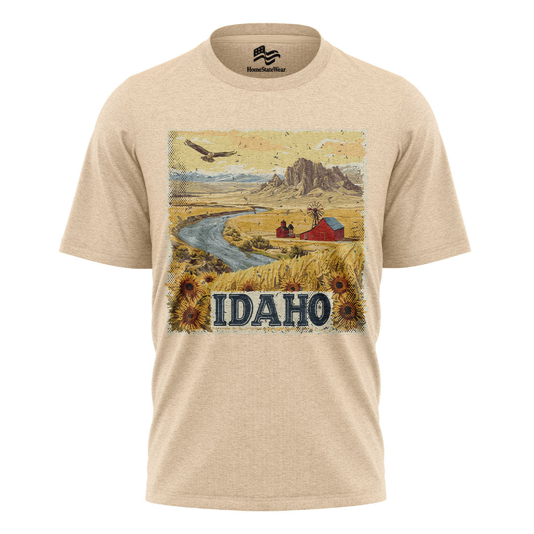 Idaho Sunflower Landscape Vintage Stamp Style Shirt