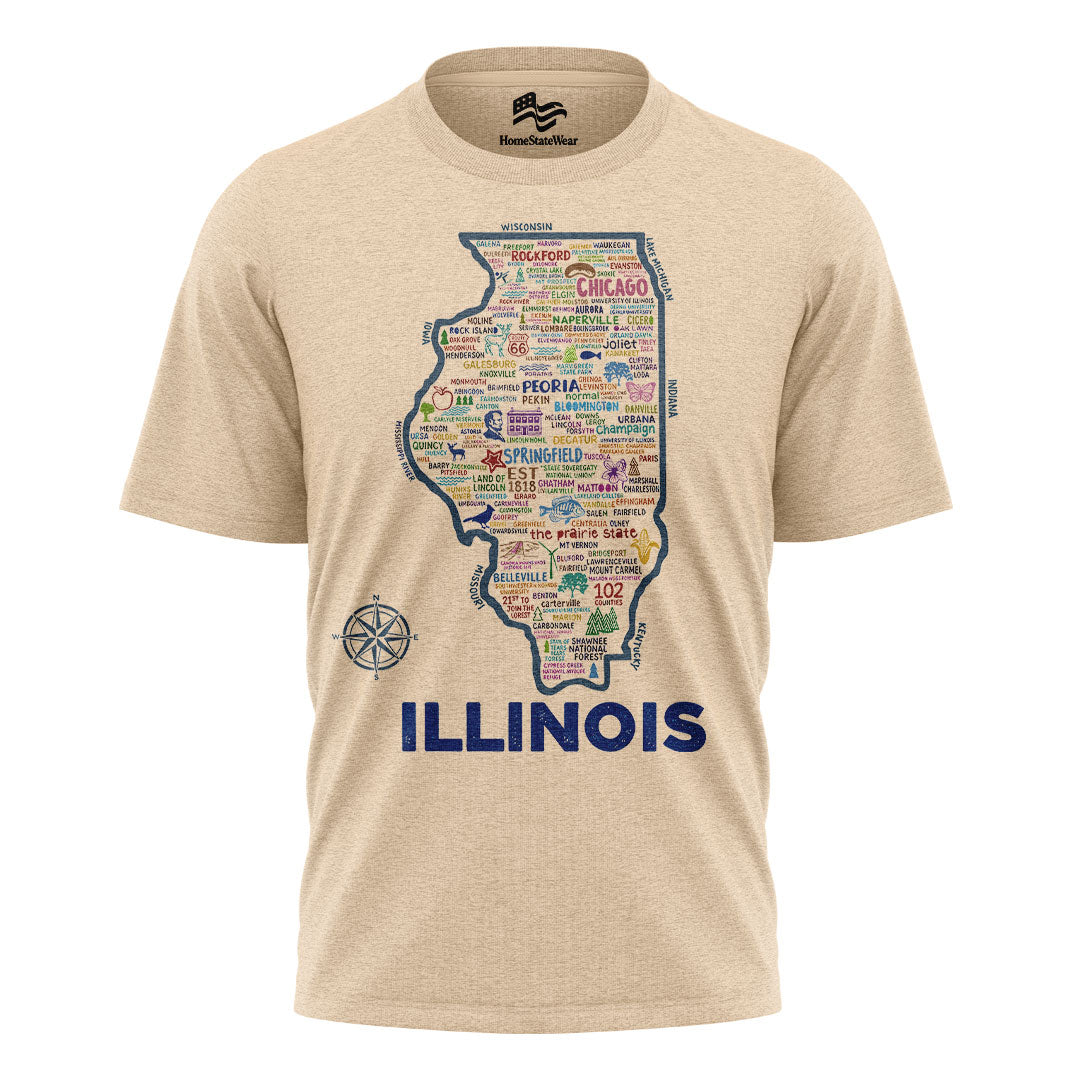 Illinois Map T-Shirt | Vintage Prairie State Tee