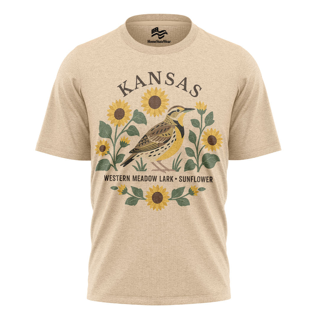 Kansas Meadowlark & Sunflower Tee | Bird Lover Nature Shirt