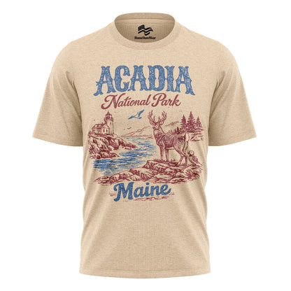 Acadia National Park Maine Tee | Scenic Deer Coastal Shirt