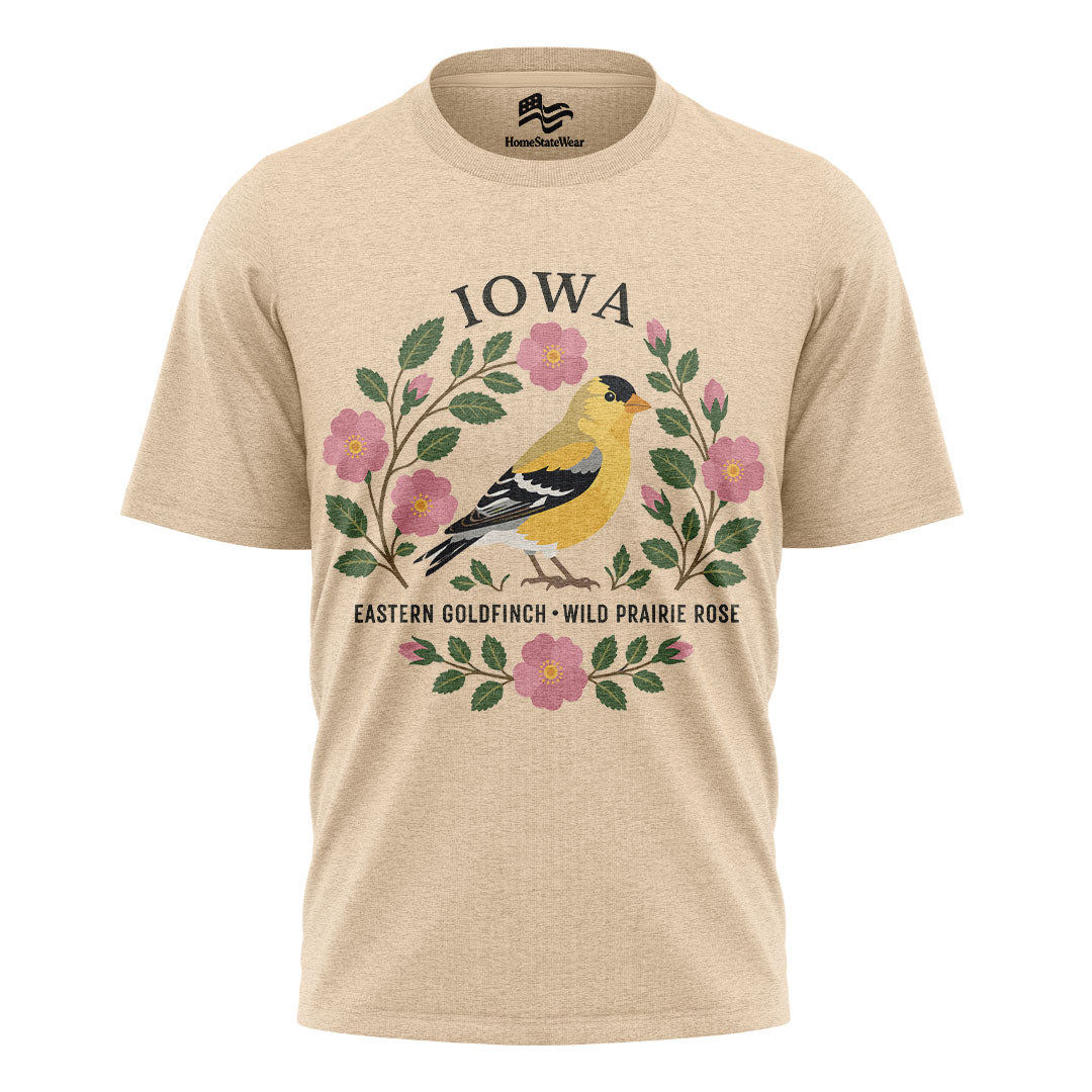 Iowa Goldfinch & Prairie Rose Tee | Bird Lover Nature Shirt