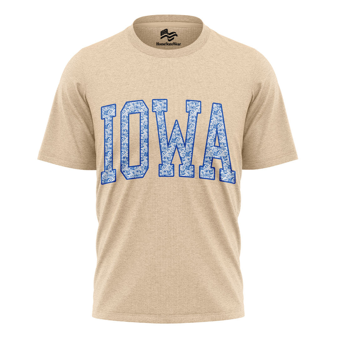 Blue Floral Iowa Varsity Tee | Midwestern Mama Gift Shirt