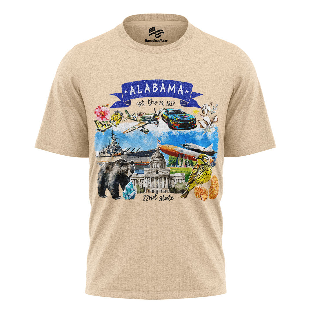 Artistic Alabama State Themes and Landmarks T-Shirt