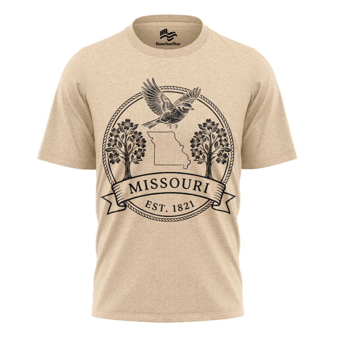 Missouri Statehood T-Shirt, Eastern Bluebird & Dogwood Souvenir Tee