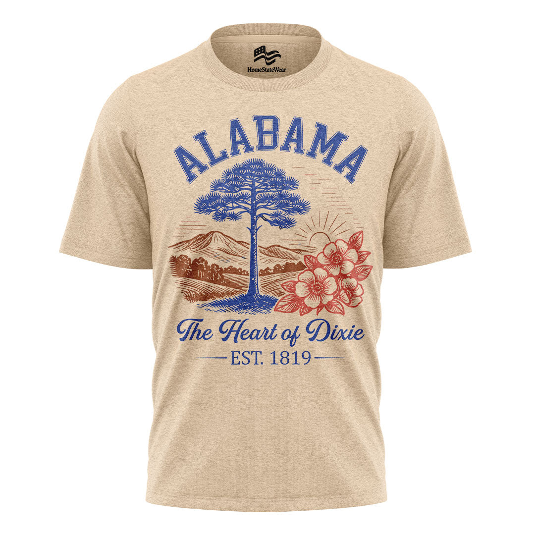 Alabama Shirt Heart of Dixie Est 1819 Vintage State Graphic Tee Unisex Cotton T-Shirt