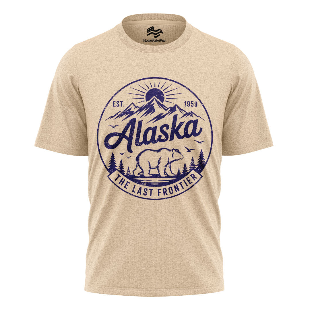 Alaska Bear T-Shirt, Vintage Mountain Circle Graphic Tee, Nature Lover Travel Shirt