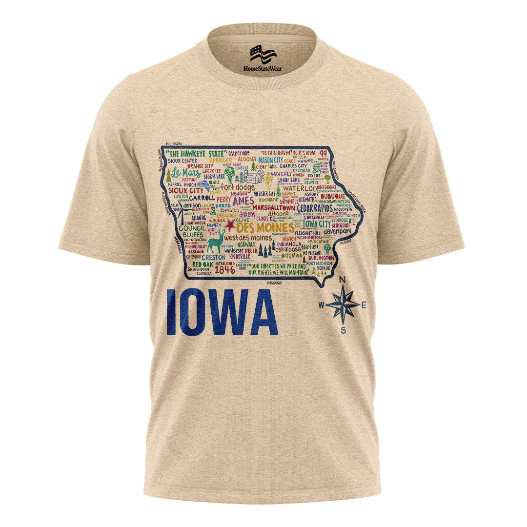 Iowa Map T-Shirt | Vintage Hawkeye State Tee