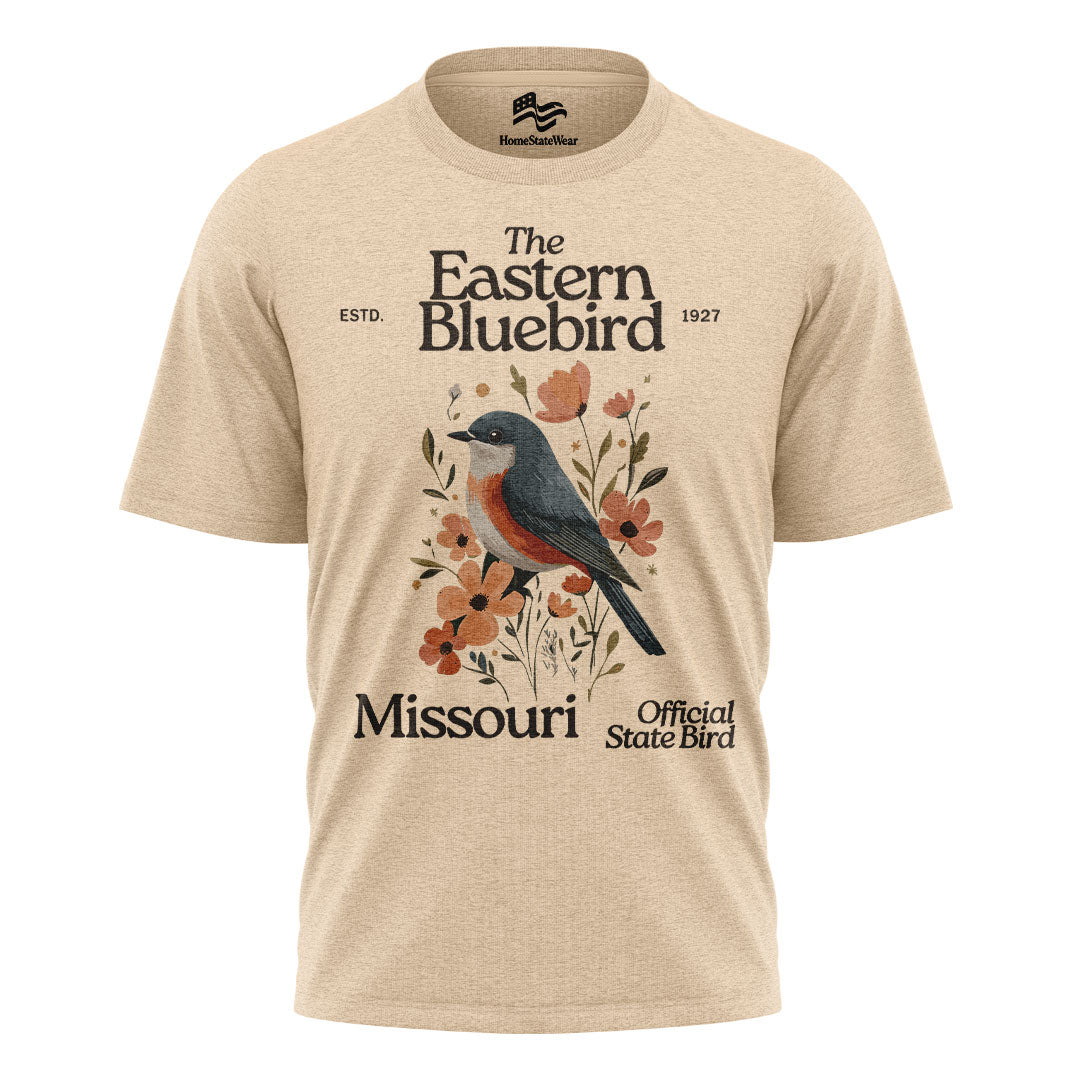 Missouri Eastern Bluebird T-Shirt, Vintage State Bird Floral Tee