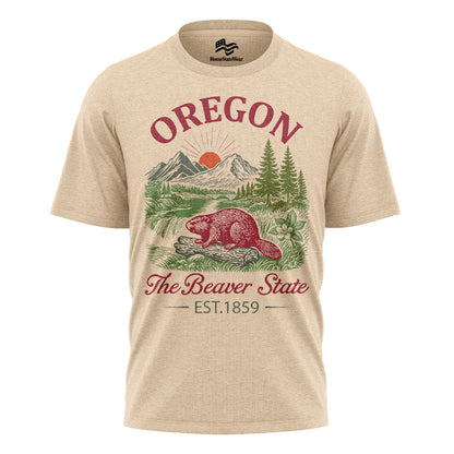 Oregon Beaver State T-Shirt, Est. 1859 Vintage Mountain Sunset Tee