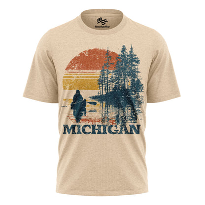 Michigan Sunset Canoe T-Shirt, Vintage Lake Graphic Tee