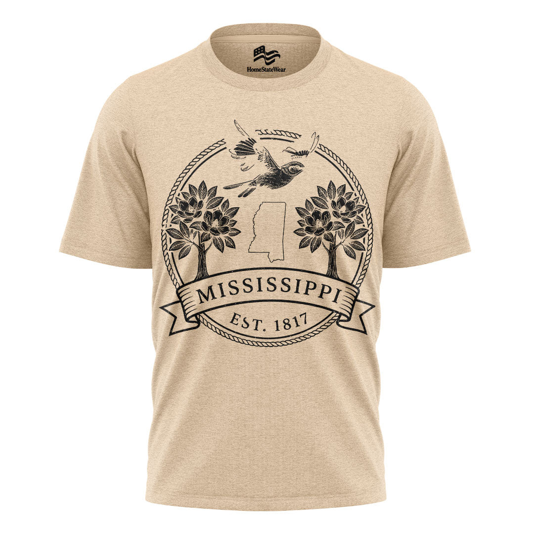 Mississippi Est. 1817 T-Shirt, Northern Mockingbird & Southern Magnolia State Pride Tee