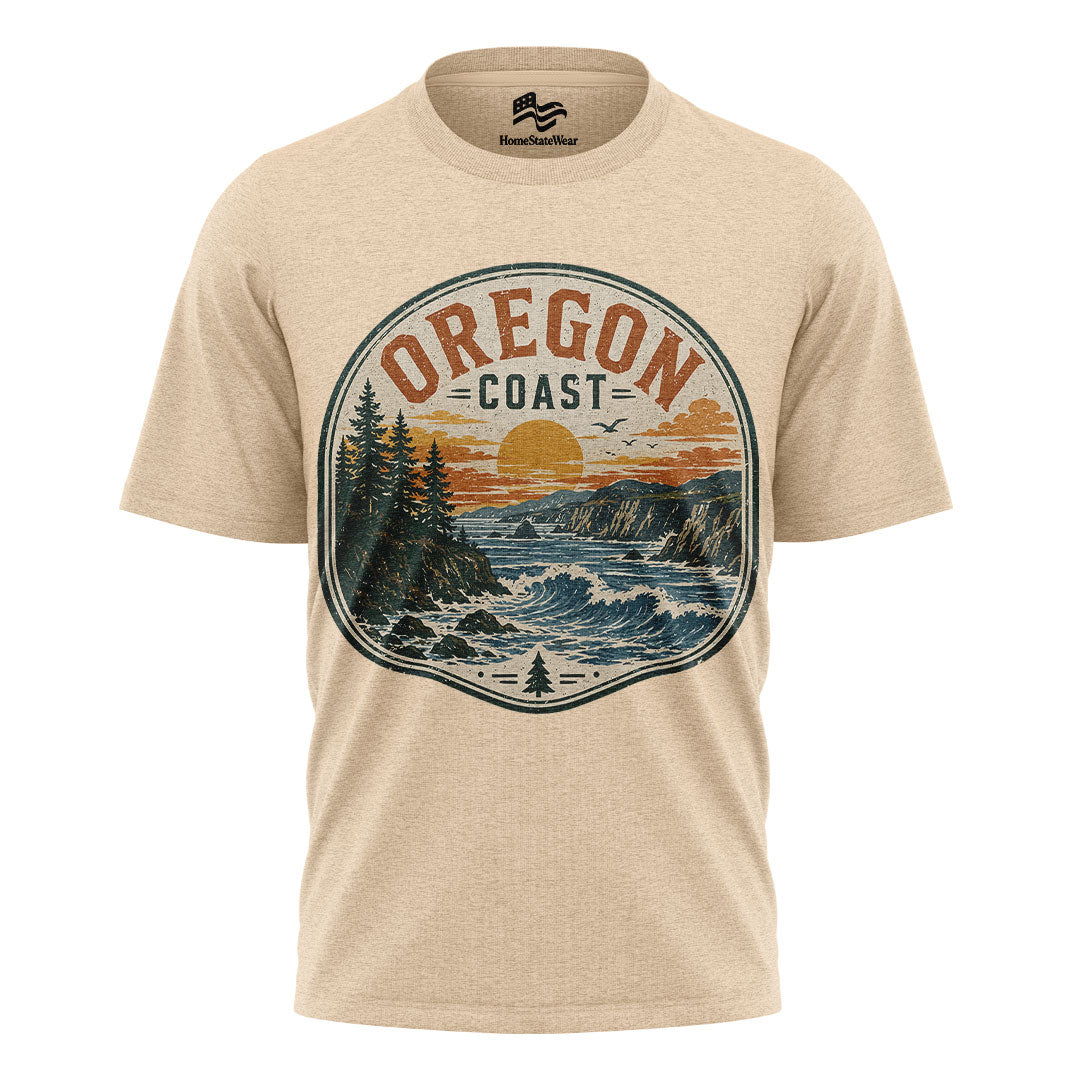 Oregon Bear Mountain T-Shirt, Vintage Sunset Nature Graphic Tee