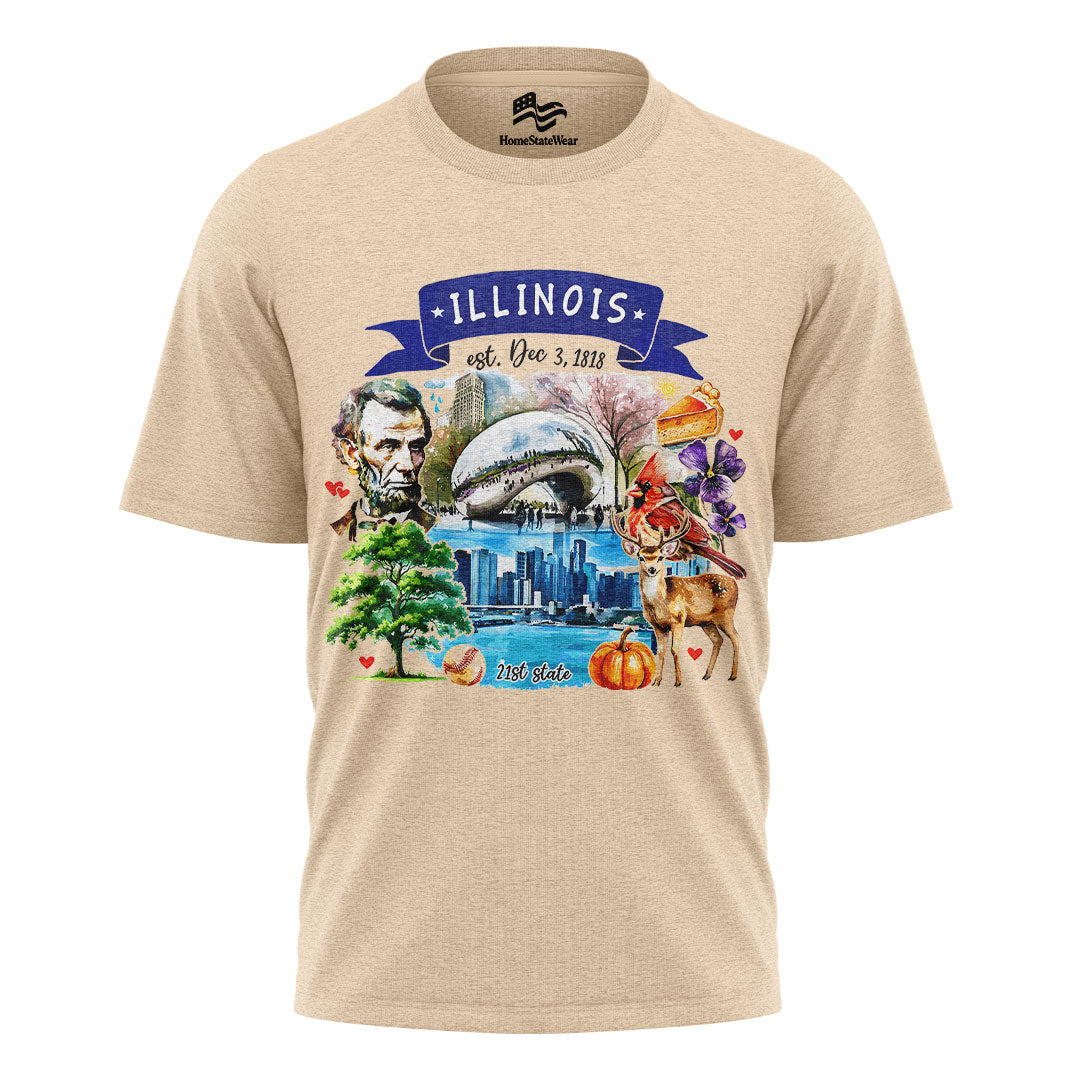 Illinois Landmarks T-Shirt | Artistic State Travel Tee