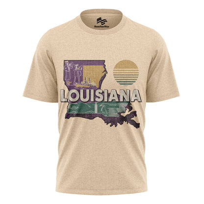 Louisiana Map T-Shirt | Retro Jazz Pelican Souvenir Tee