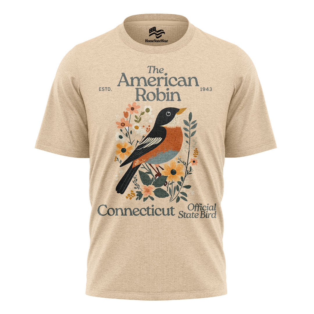 Connecticut American Robin Tee | Vintage Floral Bird Shirt